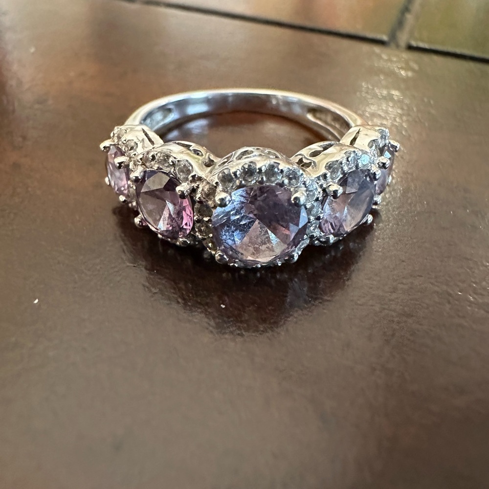 Tanzanite With CZ Surrounding Stones. Set in Sterling Silver. Ring Size 7.